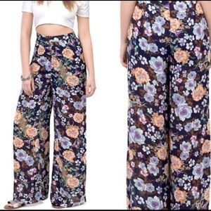 Tobi Flowing Floral Print Hi-waist Boho Palazzo Women's Wide Leg Pants